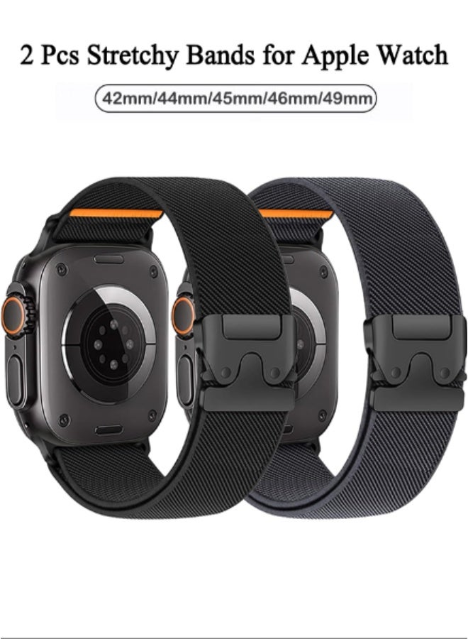 2 Pcs Elastic Sport Band for Apple Watch Ultra 3/2/1 Bands 49mm 46mm 45mm 44mm 42mm Men Women, Adjustable Parachute Buckle Nylon Fabric Wristband for iWatch Series 11 10 SE 9 8 7 6 5 4 3